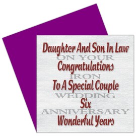 Daughter & Son In Law 6th Wedding Anniversary Card – Iron Anniversary - 6 Years - Together Always Design