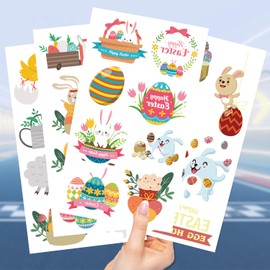 10 Sheets Glitter Easter Temporary Tattoos for Kids, Birthday Party Favors, Cartoon Decoration Sticker Gifts for Girl Boys Home Activity Class Prizes Carnival Christmas Rewards