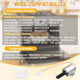 316489403 Gas Range Oven Ignitor, Compatible with Frigi-daire Kenmore Electrolux Crosley Tappan White Westinghouse, Oven Igniter for Gas Stove Replace 5304508786 AP4433236, 1513415, AH1528534