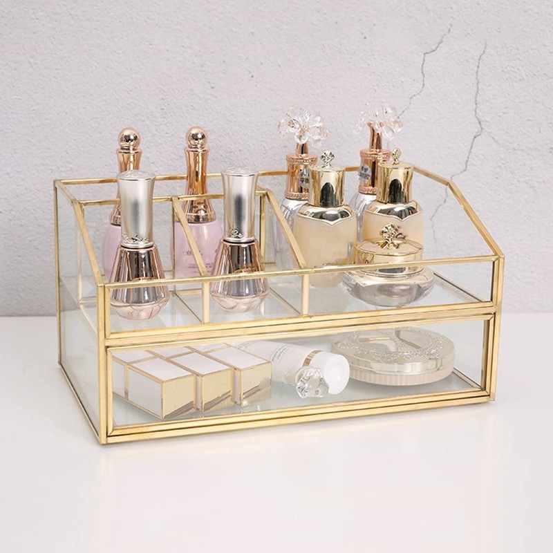bofeiull Glass Makeup Brush Holder, Makeup Brush Organizer Jewelry Display
