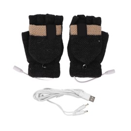 USB Heated Gloves Full and Half Fingers Washable Knitting Electric Heating Gloves for Outdoor Black