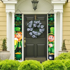 WISHTIME St.Patricks Day Door Banner -2Pcs 0.8 x 11.8 Inches Green Lrish Spirit Front Porch Weclome Sign Irish Shamrock Gnomes Banner St. Patrick's Day Decorations for Home Party.
