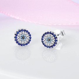 Cycuff 925 Sterling Silver Earrings Stud Earrings Colourful Cubic Zirconia Jewellery Stud Earrings for Women Teenager Girls Set Earring Gifts for Her, Sterling Silver