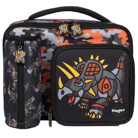 Fringoo - Large Capacity Kids Square Lunch Bag | Small Cool Bag Kids Lunchbox | Perfect As School Lunch Bag for Boys - Dinosaur Robot