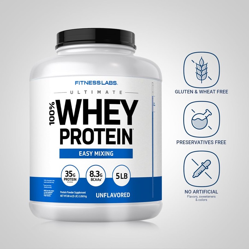 Fitness Labs Whey Protein Powder Unflavored | 5 lbs |