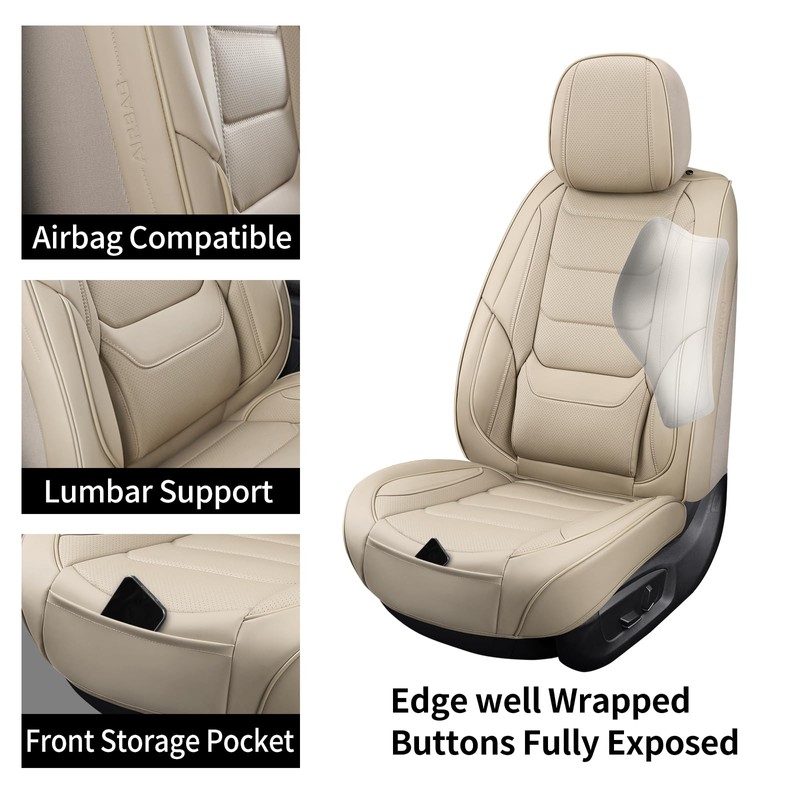 hoozoom Leather Front Car Seat Covers Breathable Seat Covers Waterproof