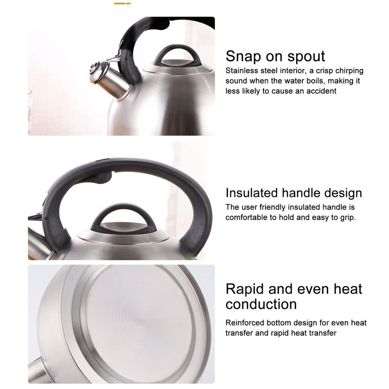 3L Stainless Steel Whistling Kettle with Insulated Handle, Quick Boiling