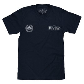 Tee Luv Men's Cerveza Modelo The Fighting Spirit Double Sided Beer Logo T-Shirt, Navy Blue, M