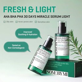 SOME BY MI AHA BHA PHA 30 Days Miracle Serum Light - 1.69oz, 50ml - Daliy Exfoliating Salicylic Acid Serum for Pore and Blackhead Care - Centella...  