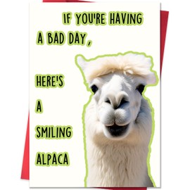 Smithtuy Funny Emotional Support Card with Smiling Alpaca - Thinking of You Cards & Encouragement & Get Well for Bad Days, Friendship Cards for Bestie