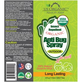 US Organic Organic Mosquito Repellent Anti Bug Outdoor Pump Sprays, 4 Ounces, Certified Organic, Proven Results by lab Testing, deet-Free