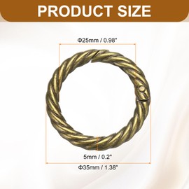 sourcing map 6Pcs Spring O Rings 1" Round Trigger Metal Snap Hook Circle Bronze Key Ring Clip Keychain for Bags Handbag Purses Keyring