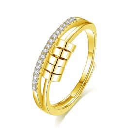 INFUSEU Anti-Stress Ring, Fidget Anxiety Ring, Adjustable Bead, Adjustable Spinner, Worry Jewellery, Anxiety Ring, Gift for Women, Ladies, Girls, Bronze