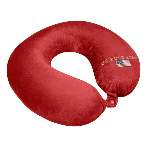 U.S. Polo Assn. Plush Memory Foam Travel Neck Pillow, Red