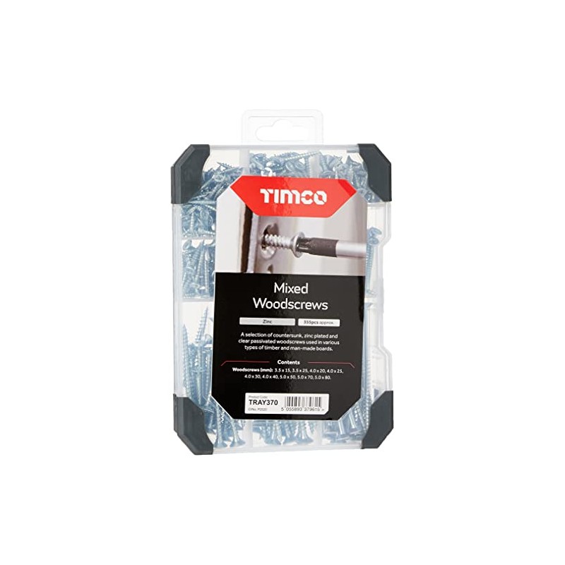 TIMCO Countersunk Silver Woodscrews Mixed Tray - 340pcs