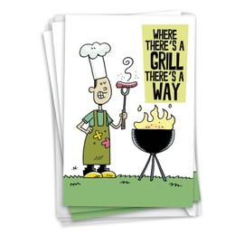 NobleWorks Pack of 3 Hilarious Father's Day Greeting Cards with Envelopes (1 Designs, 3 Each) Where There's A Grill C6812FDG-C3x1