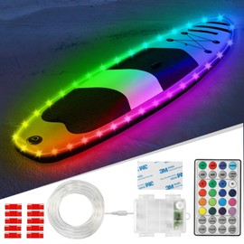 Kayak Paddle Board Lights Kit, IP68 Waterproof Dream Color SUP Glow Lights with Remote, Battery Powered Boat Light for Night Kayaking SUP Canoes, Marine Pontoon Boat Light (24FT)