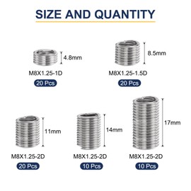 uxcell 100pcs Wire Thread Insert Kit M6 x 1 (1D-3D) Metric 304 Stainless Steel Helical Inserts Coiled Thread Repair Kit Wire Screw Threaded Sleeve Sheath for Mechanical Equipment