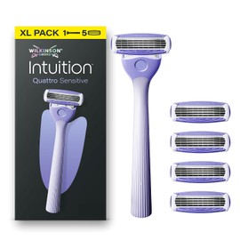 Wilkinson Sword Intuition Quattro Sensitive Skin Women's Razor Starter Pack with 5 Replacement Blades