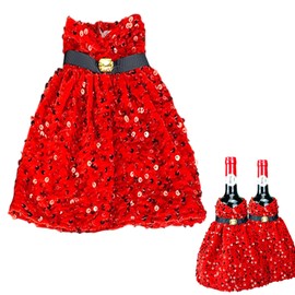 Valentine's Day Wine Bottle Cover, Sequin red Dress Wine Bottle Cover forValentine's Day Mother's Day Wedding Engagement Party Accessories