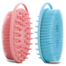 2 Pack Silicone Body Scrubber, Silicone Loofah Double-Sided Body Brush,Silicone Shower Scrubber and Scalp Massager Shampoo Brush for Sensitive Kids Women Men All Kinds of Skin (Pink & Blue)