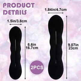 VARMDUKKE 2PCS Hair Bun Maker, 2 Sizes Non-Slip Buns Lazy Curler Clip Tie for Women, Reusable Sponge Hair Bun Shaper Updo Hairstyles Accessories for Weddings, Parties, Daily Use - Black