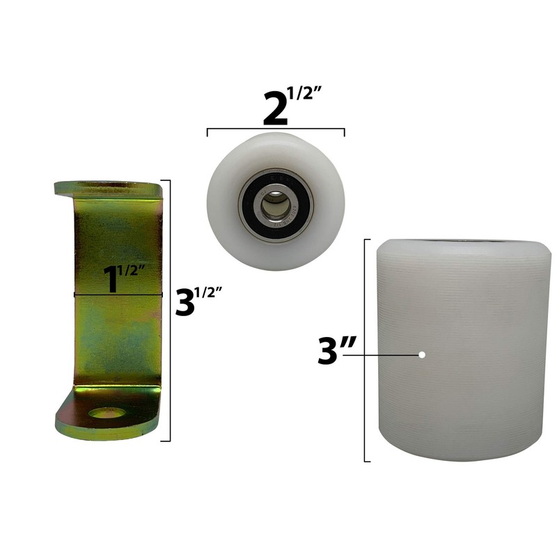 Slide Gate Guide Roller 3" White Hard Nylon UHMW Rollers
