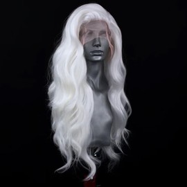 RONGDUOYI White Lace Wig Long Body Wave Synthetic Lace Front Wig Free Part Natural Hairline Wig Daily Use Cosplay Party Wig 24 Inches