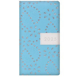 2025 Stylish Blue Glitter Flower Design Slimline Soft Cover Diary Week to View
