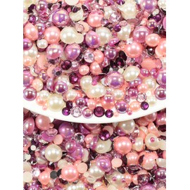 Rhinova 100g Mix Pearls and Rhinestones for Crafting, Sizes Range 3mm-10mm Pearl Beads for Bedazzler Rhinestones for Bedazzling Pearls for Crafting Sock Charms Nail Shoe Mugs (Violet Reverie Mix)