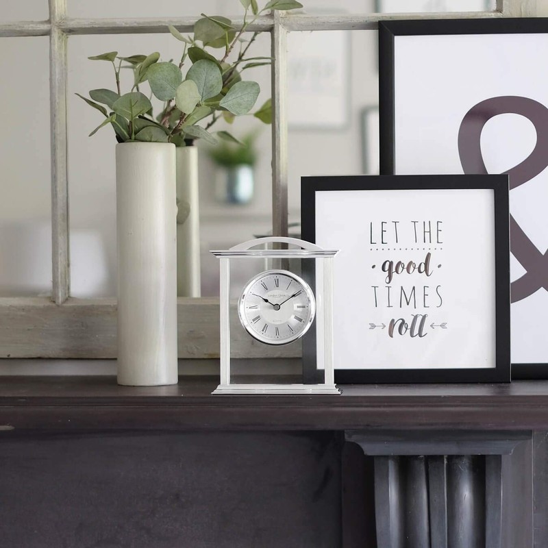 London Clock Silver Mantel Clock, 18 x 15 x 4.5cm