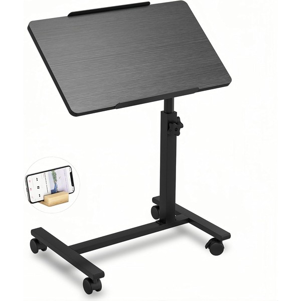 JXINONT OverBed Table with Wheels Adjustable Height Bedside Table Rolling