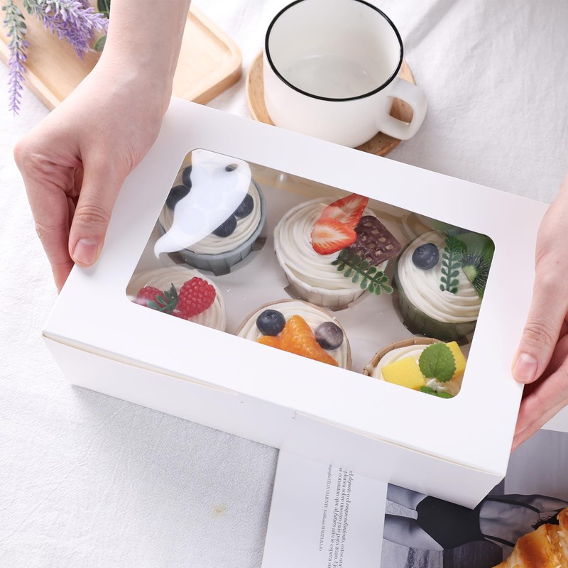 VGOODALL 6PCS White Cupcake Containers, 6 Count with Window Boxes