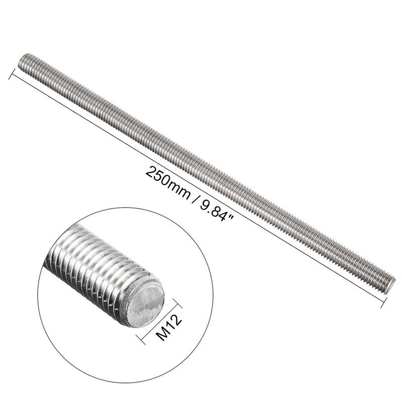 Sourcingmap M12 x 250mm Fully Threaded Rod, 304 Stainless Steel,