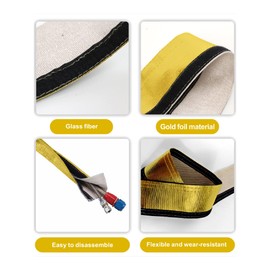 Alioncar Heat Shroud Gold Foil Sleeving Heat Shield Fuel line Wire Heat Sleeve for Ultimate Heat Protection Hose Wire Sleeving, 3/4" I.D.x 10FT with 10PCS Stainless Steel Cable Metal Ties-Gold Foil