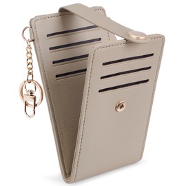 POIUGOYA Slim Wallet for Women,RFID Blocking Bifold Credit Card Holder with Zipper Coin Pocket,ID Window,Keychain, 1-PU Leather-Light Khaki/C, Minimalist