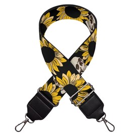 WideasaleWide Shoulder Strap Replacement Strap Adjustable Wide Straps, Cool Skull Sunflower Luggage Strap for Tote Canvas Bag Handbag