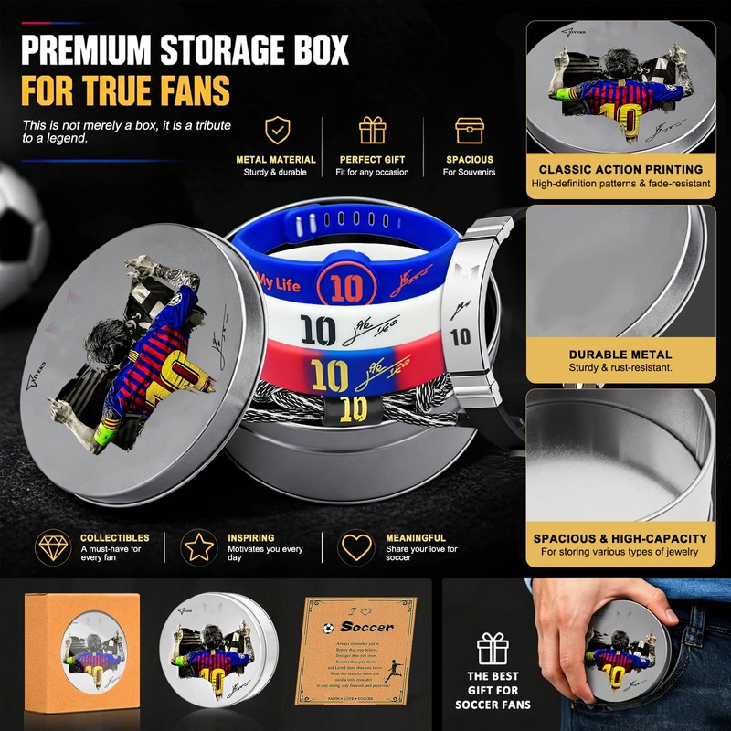 XIVEKD 6Pcs World Cup Leo.M No.10 Stuff, Soccer Bracelets Necklace