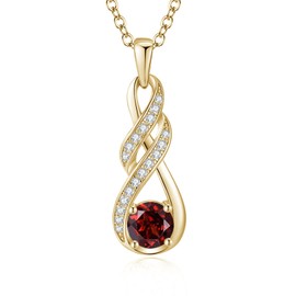 LOCIBLO January Birthstone Necklaces for Women 925 Sterling Silver Infinity Pendant 18K Gold Plated Red Synthetic Garnet Necklace Jewellery for Her, 16"+2"