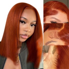 Ginger Bob Lace Front Wigs Human Hair 13x6 HD Lace Front Wigs 200% Density Ginger Orange Bob Lace Front Human Hair Wigs Pre Plucked Hairline With Baby Hair 14inch