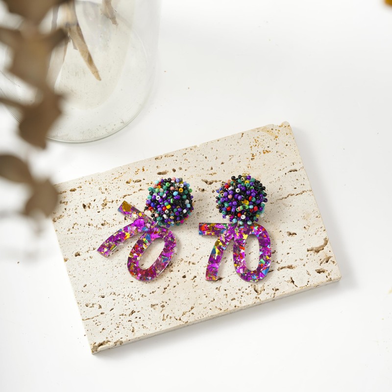 RareLove 70th Birthday Earrings for Women, Pink Number 70 Colorful