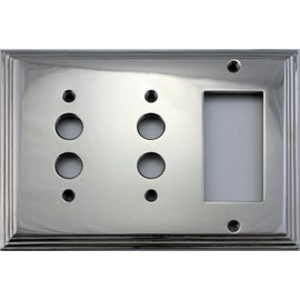 Polished Nickel Deco Step Style 3 Gang Combination Switch Plate - 2 Push Button Light Switch Openings 1 GFI/Rocker Opening