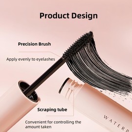 Waterproof Mascara with Precision Brush, No Flaking, No Clumping, Volume and Length, Long Lasting, Smudge Proof, Black