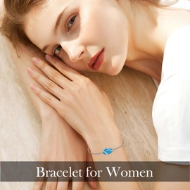 HPQQ Turquoise Bracelet for Women 925 Sterling Silver Dainty Link Turquoise Stone Bracelet Jewelry Anniversary Birthday Christmas Gifts for Women Her Mom