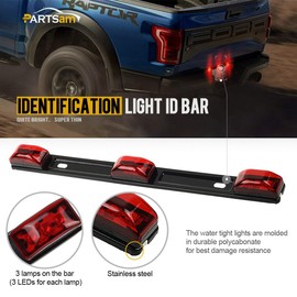 Partsam 12V Led Trailer Lights Bar Kit, 2Pcs 15" 11 LED Red Trailer Stop Turn Tail Brake Light Bar + 14.17" Red Clearance Truck Trailer Identification ID Light Bar 3-Lamp