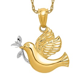 Ice Carats Designer Jewelry USA 14K Solid Yellow Gold Dove Olive Branch Necklace - Pendant Only