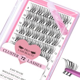 Cluster Eyelashes, Pack of 72 Individual Eyelashes, Eyelash Clusters, DIY Eyelash Extensions, Super-Thin Band, Reusable, Soft & Comfortable (Romantic-D-8-16 Mix)