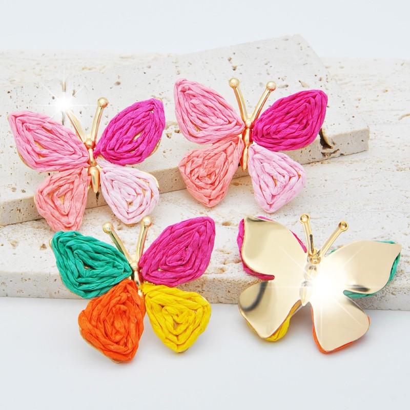 Handmade 4 Colors Raffia Dangle Earrings for Women Boho Cute