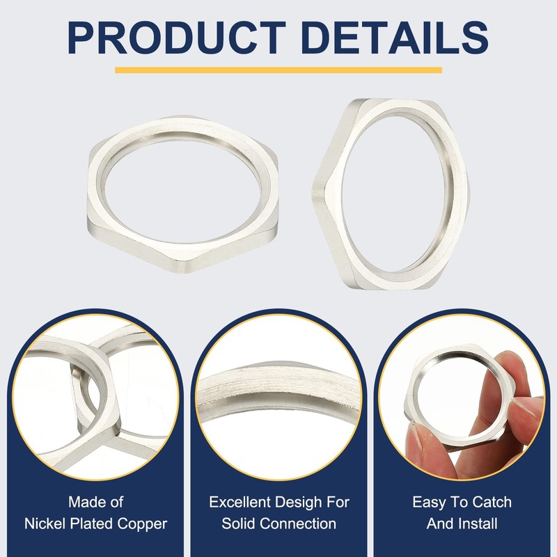 MECCANIXITY BSPP Cast Pipe Fitting Hex Locknut, Nickel Plated Copper