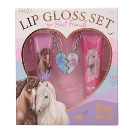 Depesche 13268 Miss Melody BFF Lip Gloss Set, 2 Shiny Lip Glosses in Pink and Purple, with Fruity Fragrances and Heart Pendant